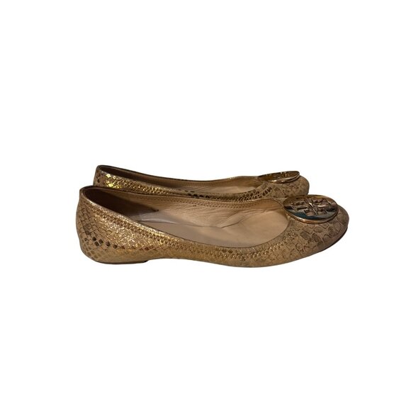 Tory Burch Gold Snake-Embossed Leather Ballet Flats Womens Size 7 - Picture 4 of 8